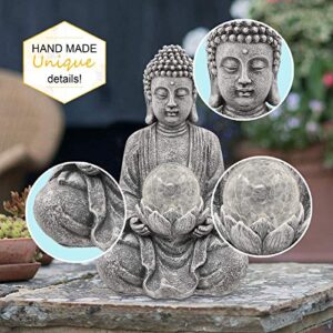 Nacome Meditating Buddha Statue with Solar Light,Zen Solar Garden Buddha with Cracked Glass Ball Sculpture-Indoor/Outdoor Decor for Balcony,Garden,Patio,Porch Yard Art Ornament,Gift