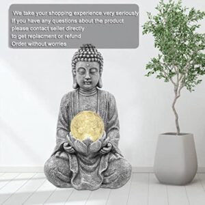 Nacome Meditating Buddha Statue with Solar Light,Zen Solar Garden Buddha with Cracked Glass Ball Sculpture-Indoor/Outdoor Decor for Balcony,Garden,Patio,Porch Yard Art Ornament,Gift