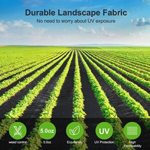 Jevrench 5oz Weed Barrier Landscape Fabric Heavy Duty, 1.3ft x 50ft Dual-Layer Premium Garden Landscaping Fabric, Ground Cover Weed Control Fabric Outdoor Weed Mat Garden Lawn Fabric