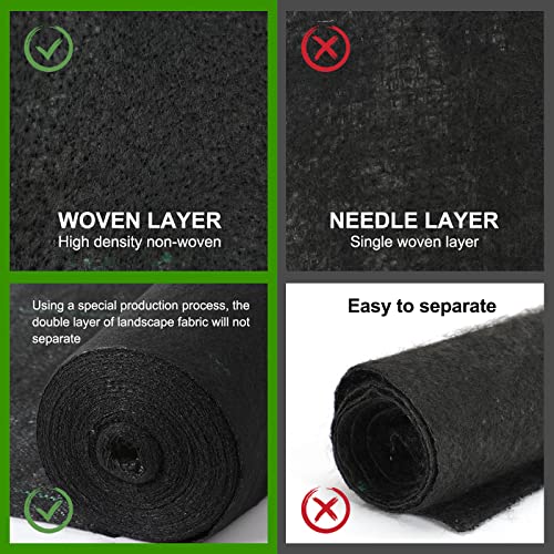 Jevrench 5oz Weed Barrier Landscape Fabric Heavy Duty, 1.3ft x 50ft Dual-Layer Premium Garden Landscaping Fabric, Ground Cover Weed Control Fabric Outdoor Weed Mat Garden Lawn Fabric