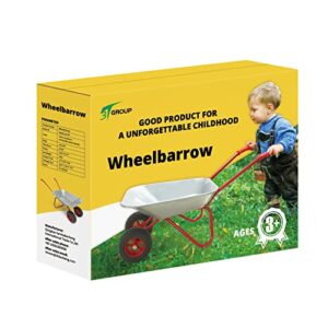 Kid Wheelbarrow Childs Wheelbarrow Metal Wheelbarrow for Kids Wheel Barrel 2 Wheel Toddler Wheel Barrow Toy Garden Tools Gift(Silver)