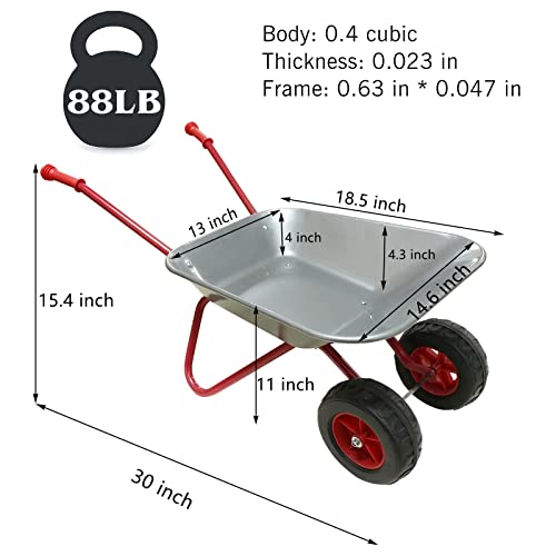 Kid Wheelbarrow Childs Wheelbarrow Metal Wheelbarrow for Kids Wheel Barrel 2 Wheel Toddler Wheel Barrow Toy Garden Tools Gift(Silver)