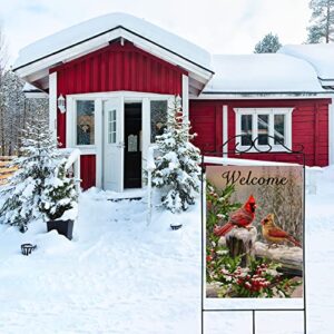 Selmad Home Decorative Merry Christmas Cardinal House Flag Welcome Winter Double Sided, Rustic Quote Red Birds Garden Yard Flag for Xmas, Outside New Year Holly Berry Vintage Outdoor Decorations 28x40