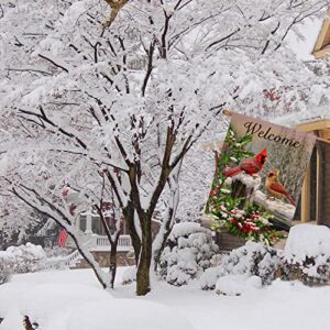 Selmad Home Decorative Merry Christmas Cardinal House Flag Welcome Winter Double Sided, Rustic Quote Red Birds Garden Yard Flag for Xmas, Outside New Year Holly Berry Vintage Outdoor Decorations 28x40