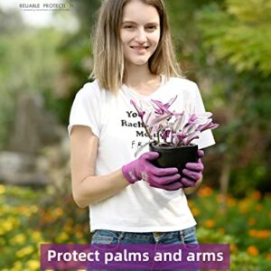 PACIFIC PPE 3 Pairs Gardening Gloves for women and Ladies, Rubber Coated Garden Gloves, Outdoor Protective Work Gloves, Medium Size fits Most, Purple & Yellow & Red