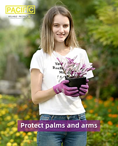 PACIFIC PPE 3 Pairs Gardening Gloves for women and Ladies, Rubber Coated Garden Gloves, Outdoor Protective Work Gloves, Medium Size fits Most, Purple & Yellow & Red