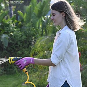 PACIFIC PPE 3 Pairs Gardening Gloves for women and Ladies, Rubber Coated Garden Gloves, Outdoor Protective Work Gloves, Medium Size fits Most, Purple & Yellow & Red