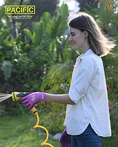 PACIFIC PPE 3 Pairs Gardening Gloves for women and Ladies, Rubber Coated Garden Gloves, Outdoor Protective Work Gloves, Medium Size fits Most, Purple & Yellow & Red