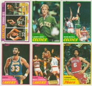 1981 / 1982 topps basketball series complete nm/mt hand collated 198 card set, it was never issued in factory form. loaded with stars and hall of famers including kevin mchale’s rookie card, larry bird, magic johnson, kareem abdul jabbar, dennis johnson,