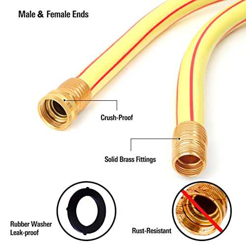 Solution4Patio Homes Garden 3/4 in. x 5 ft. Short Hose Yellow Lead-in Hose Male/Female High Water Pressure Solid Brass Fittings for Water Softener, Dehumidifier, Vehicle Water Filter 5 Years Warranty