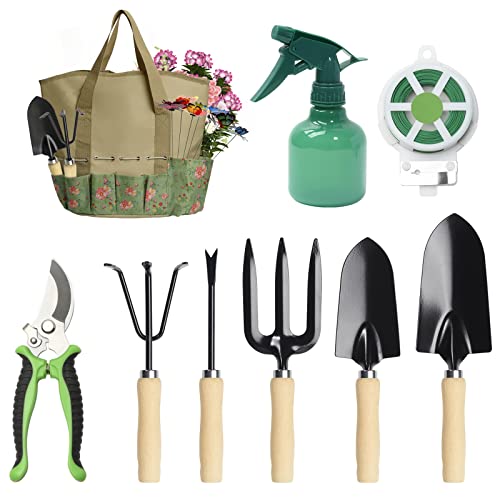 17 Pieces Garden Tools Set, Heavy Duty Gardening Hand Tool Kits with Sturdy Fabric Storage Bag, Gardening Set Planting Weeding Trimming Loosening Transplanting, Gardening Gifts for Women