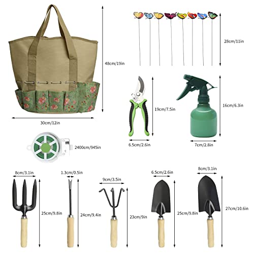 17 Pieces Garden Tools Set, Heavy Duty Gardening Hand Tool Kits with Sturdy Fabric Storage Bag, Gardening Set Planting Weeding Trimming Loosening Transplanting, Gardening Gifts for Women