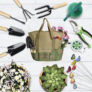 17 Pieces Garden Tools Set, Heavy Duty Gardening Hand Tool Kits with Sturdy Fabric Storage Bag, Gardening Set Planting Weeding Trimming Loosening Transplanting, Gardening Gifts for Women