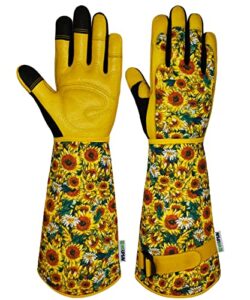 msupsav gardening gloves for women&men,thorn proof garden gloves for gardening,rose pruning work gloves,leather working gloves(large, sunflower)