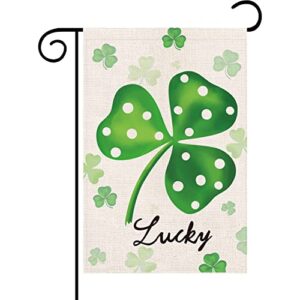 iutumo st. patrick’s day garden flag 12×18 inch double sided, watercolour green shamrock with polka dots, irish lucky clovers vertical small banner for seasonal holiday home outside yard farmhouse decoration