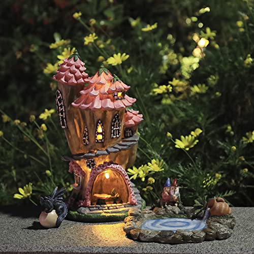 LA JOLIE MUSE Fairy Garden Gnome Accessories Kit - Hand Painted Miniature Solar Powered Fairy House Dragon Figurine Set of 4 pcs, Indoor & Outdoor Ornaments Gifts for Girls Boys Adults