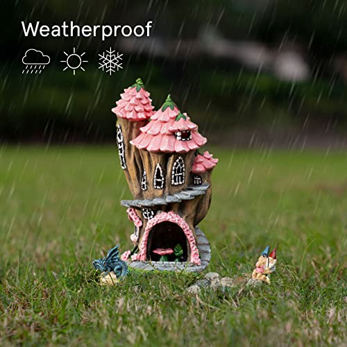 LA JOLIE MUSE Fairy Garden Gnome Accessories Kit - Hand Painted Miniature Solar Powered Fairy House Dragon Figurine Set of 4 pcs, Indoor & Outdoor Ornaments Gifts for Girls Boys Adults