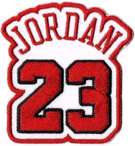 michael jordan no. 23 patch – jersey number basketball sew or iron-on embroidered patch 2 1/2 x 2 3/4″