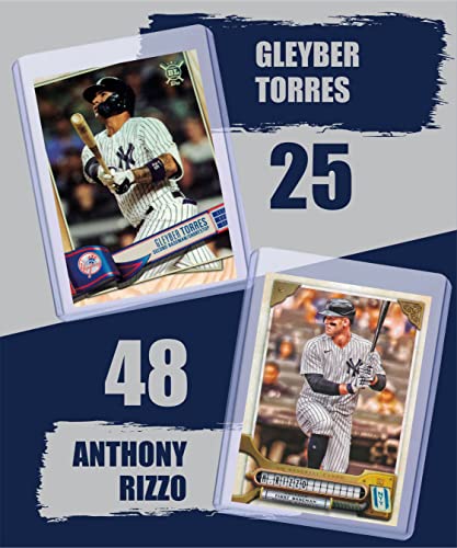 New York Yankees Baseball Cards: Aaron Judge, D.j. Lemahieu, Gleyber Torres, Anthony Rizzo, Derek Jeter, Josh Donaldson, Aaron Hicks ASSORTED Trading Card and Wristbands Bundle