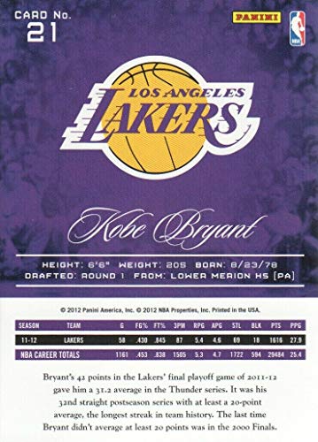 Kobe Bryant 2012 2013 Panini Prestige Basketball Series Mint Card #21 Showing This Los Angeles Lakers Star in His White Jersey