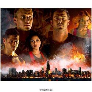 chicago fire – lauren german as leslie shay, monica raymund as gabriella dawson, taylor kinney as kelly severide, jesse spencer as matthew casey, charlie barnett as peter mills. members of chicago firehouse 51 8 inch by 10 inch photograph-bg