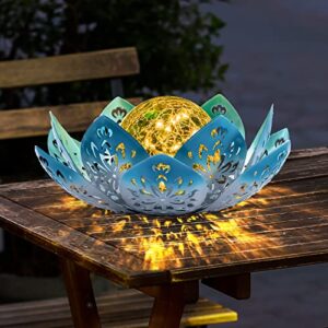 huaxu solar garden lights outdoor decorative – bright lotus flower table lamp, waterproof solar lights for patio pathway yard balcony outside decor