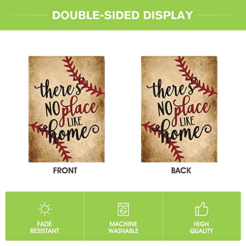 AVOIN Baseball Garden Flag Vertical Double Sided There's No Place Like Home, Bat Ball Sport Softball Flag Yard Outdoor Decoration 12 x 18 Inch