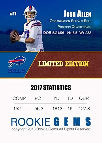 JOSH ALLEN 2018 First RC Rookie Gems ROOKIE CARD BUFFALO BILLS MAFIA.