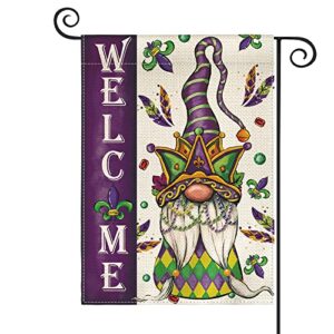 avoin colorlife mardi gras welcome garden flag 12×18 inch vertical double sided, gnome bead fleur de lis holiday party yard outdoor decoration