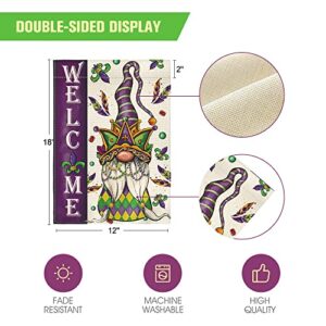 AVOIN colorlife Mardi Gras Welcome Garden Flag 12x18 Inch Vertical Double Sided, Gnome Bead Fleur de Lis Holiday Party Yard Outdoor Decoration