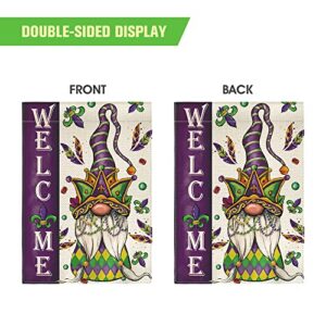 AVOIN colorlife Mardi Gras Welcome Garden Flag 12x18 Inch Vertical Double Sided, Gnome Bead Fleur de Lis Holiday Party Yard Outdoor Decoration
