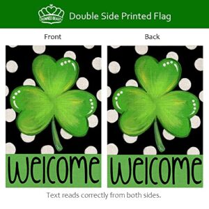 CROWNED BEAUTY St Patricks Day Garden Flag 12×18 Inch Double Sided Green Shamrock Clover Welcome Small Outside Vertical Holiday Yard Decor
