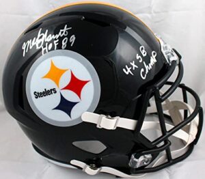 mel blount signed pittsburgh steelers f/s speed helmet w/hof 4x sb champ-beckett w hologram silver