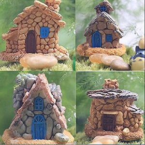 trasfit 4 pieces miniature fairy garden stone house – mini fairy cottage house for garden & patio decoration – accessories for home decoration outdoor décor (4 stone house)