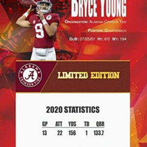 2020 BRYCE YOUNG Alabama Crimson Tide HEISMAN TROPHY Football Card Depicting His College Rookie Year - (Unbranded, Custom Made Novelty Art Card)