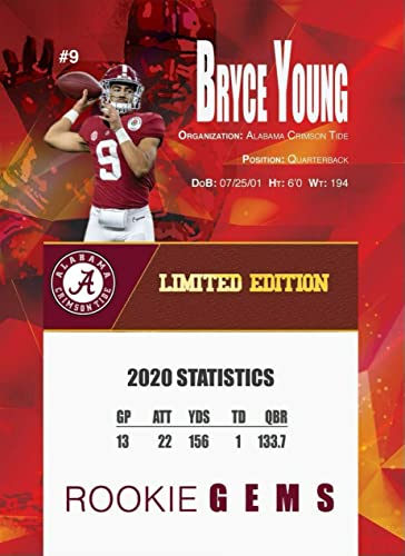 2020 BRYCE YOUNG Alabama Crimson Tide HEISMAN TROPHY Football Card Depicting His College Rookie Year - (Unbranded, Custom Made Novelty Art Card)