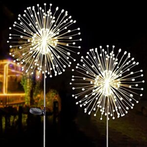 2 PCS Solar Firework Light, Outdoor Solar Garden Decorative Lights 120 LED Powered 40 Copper Wires String DIY Landscape Light for Walkway Pathway Backyard Christmas Decoration Parties (Warm White)