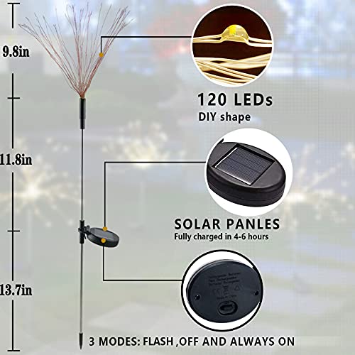 2 PCS Solar Firework Light, Outdoor Solar Garden Decorative Lights 120 LED Powered 40 Copper Wires String DIY Landscape Light for Walkway Pathway Backyard Christmas Decoration Parties (Warm White)