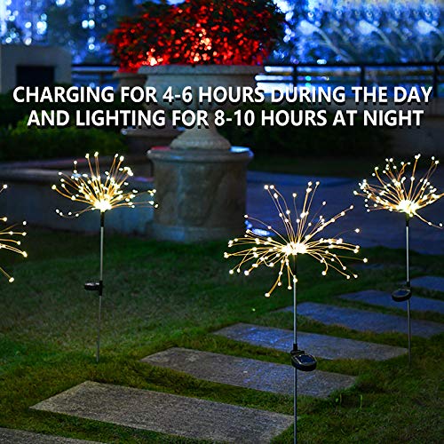 2 PCS Solar Firework Light, Outdoor Solar Garden Decorative Lights 120 LED Powered 40 Copper Wires String DIY Landscape Light for Walkway Pathway Backyard Christmas Decoration Parties (Warm White)