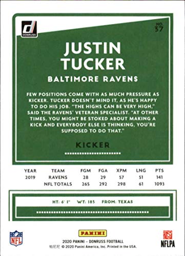 2020 Donruss #37 Justin Tucker Baltimore Ravens NFL Football Card NM-MT