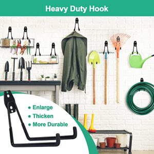 4 Pack Garage Hooks, Wall Hooks Heavy Duty, with 2 Extension Cord Storage Straps, Bike Hooks for Hanging Garage Wall, Garden Lawn Tools, Ladder, Hose Storage Rack Organizer