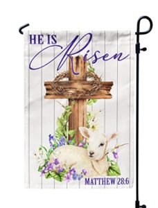 he is risen religious garden flags 12x18inch burlap , easter cross sheep matthew 28:6 flags for spring holiday yard decorations outdoor