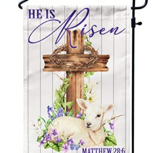 He is Risen Religious Garden Flags 12x18inch Burlap , Easter Cross Sheep Matthew 28:6 Flags for Spring Holiday Yard Decorations Outdoor