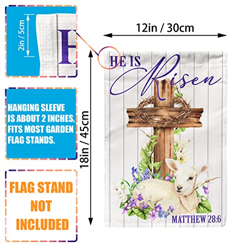 He is Risen Religious Garden Flags 12x18inch Burlap , Easter Cross Sheep Matthew 28:6 Flags for Spring Holiday Yard Decorations Outdoor