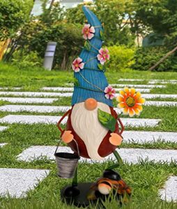sleeky lime garden gnomes outdoor funny | solar garden gnome statues | solar gnomes decor for outside | funny garden gnomes | 16″ metal large garden gnome