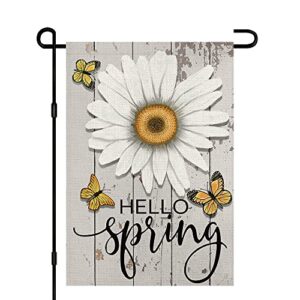 hello spring flower garden flag 12×18 inch double sided burlap outside, seasonal floral sign yard outdoor small flags df237