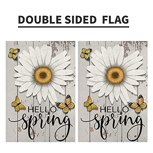 Hello Spring Flower Garden Flag 12x18 Inch Double Sided Burlap Outside, Seasonal Floral Sign Yard Outdoor Small Flags DF237