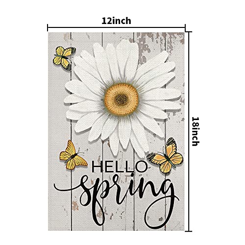 Hello Spring Flower Garden Flag 12x18 Inch Double Sided Burlap Outside, Seasonal Floral Sign Yard Outdoor Small Flags DF237