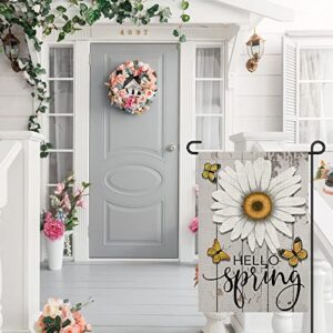 Hello Spring Flower Garden Flag 12x18 Inch Double Sided Burlap Outside, Seasonal Floral Sign Yard Outdoor Small Flags DF237