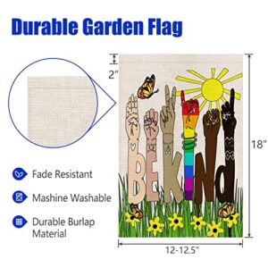 Swooflia Be Kind Garden Flag Spring Summer Flower Small Yard Flag for Outside Decor Burlap LGBT Garden Banner 12x18 Inch Double Sided HYQ-225